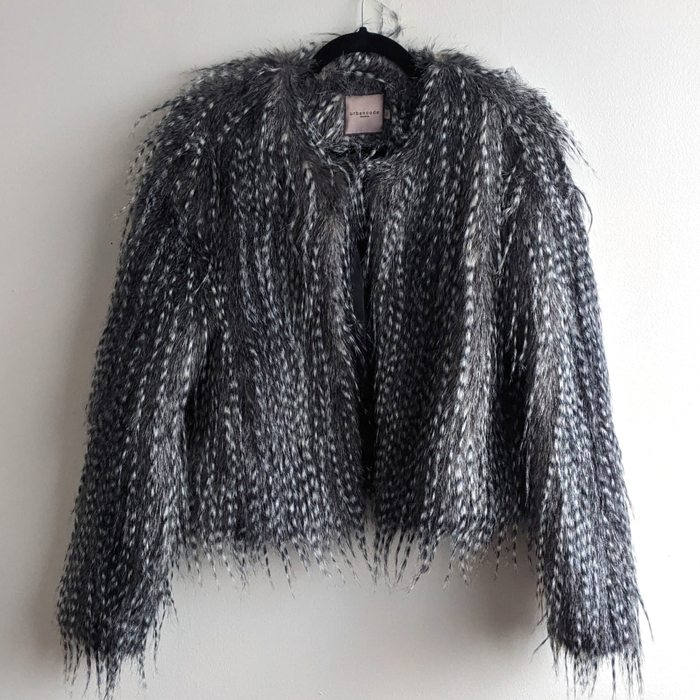 BOHO NAVY FAUX-FUR CROPPED JACKET